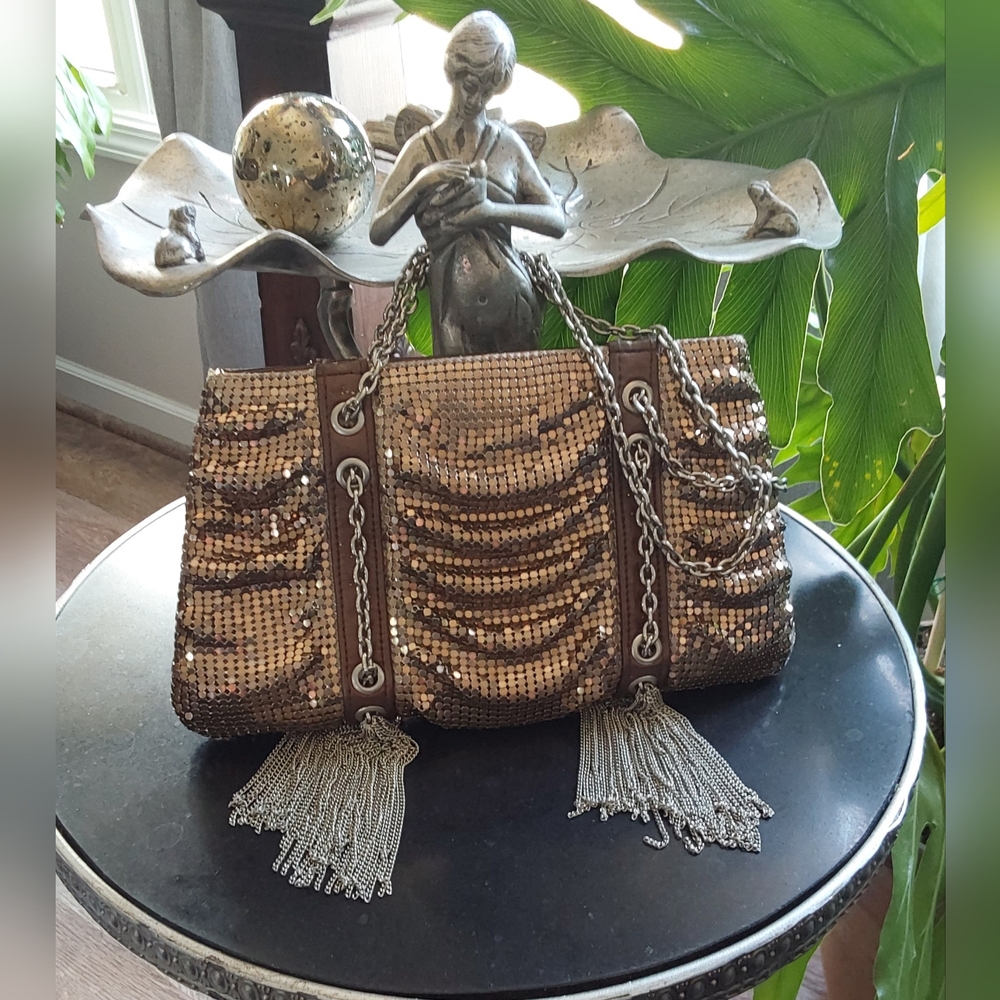 RETRO BRONZE & SILVER METAL MESH EVENING BAG